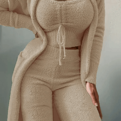 Dam Tre-delat Set I Mjuk Plysch Mode Tröja, Byxor Topp